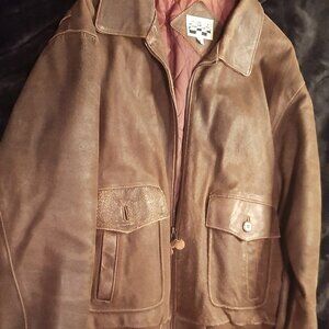 Vintage YEARBOOK™ Brown Leather Bomber Jacket – Made in Korea, Size L